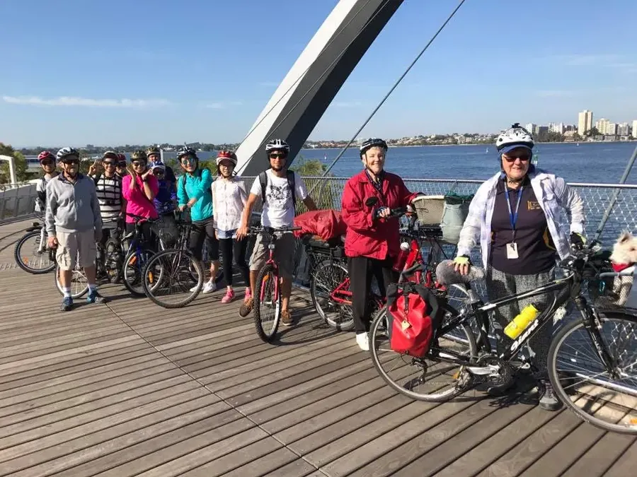 Bike ride across a bridge over the Swan River